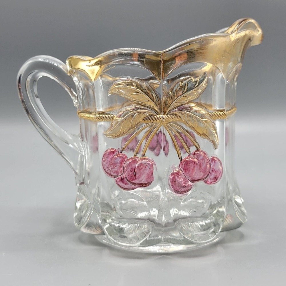 Vintage EAPG Glass Creamer Northwood Cherry and Cable Thumbprint 4"